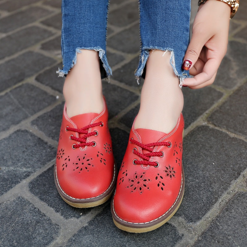 Women Fashion Flats Leather Lace Up Classic Women Fashion Retro Flats Shoes