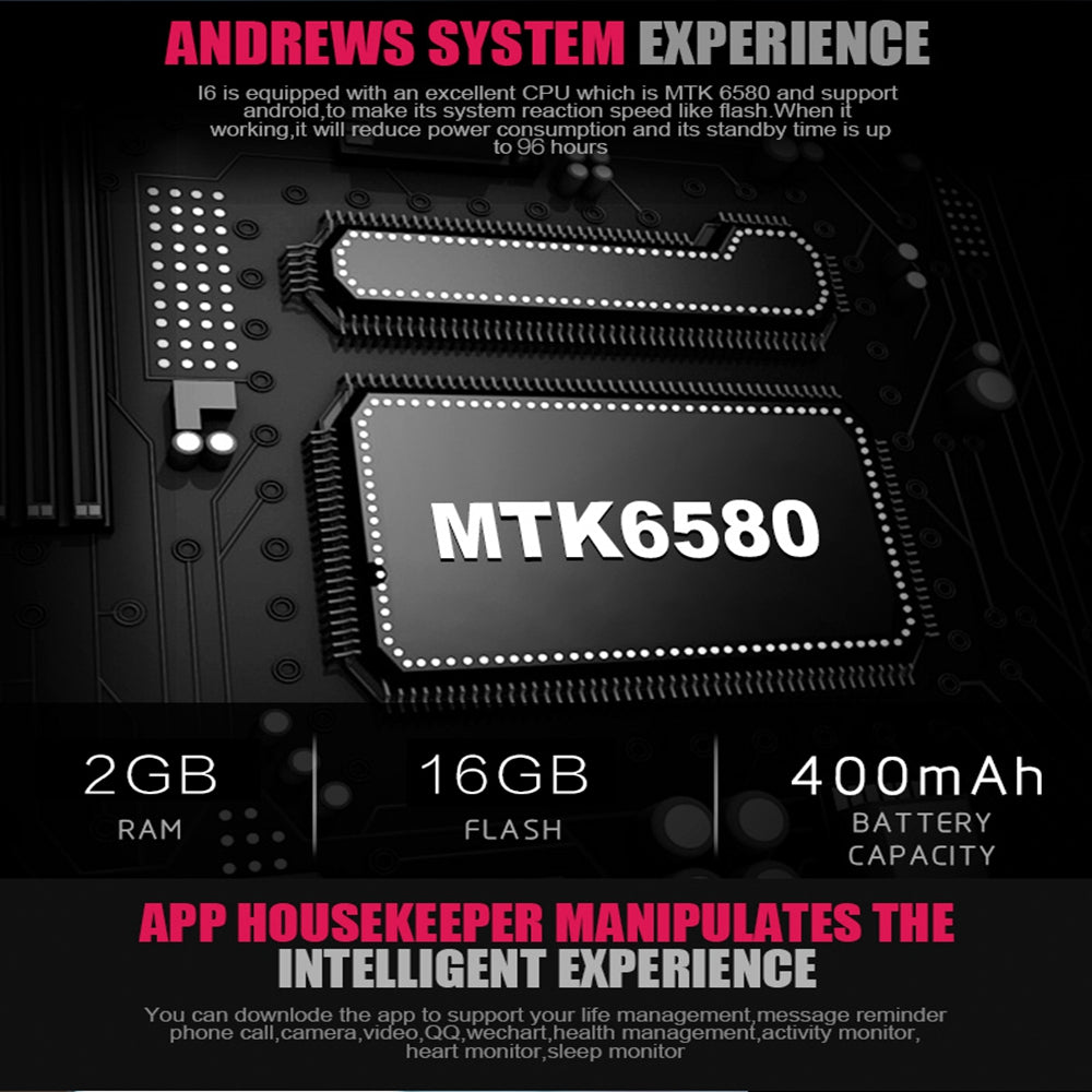 I6 Smart Watch  Android 5.1 OS MTK6580 2GB/16GB Smartwatch Support Heart rate 3G Wifi Google Play Weather clock