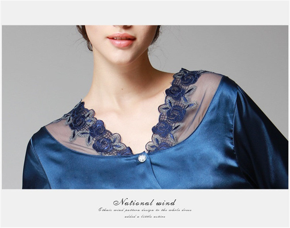 Satin Pajama Sets Women Imitated silk long pants lace sleepwear sexy lady Nightwear 2 Pieces SJYT54