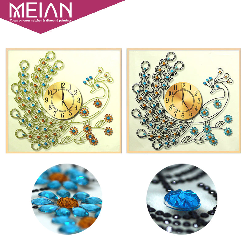 Meian,Special Shaped,Diamond Embroidery,Animal,Peacock,Clock,5D,DIY Diamond Painting,Cross Stitch,3D,Diamond Mosaic,Decor,Crafts