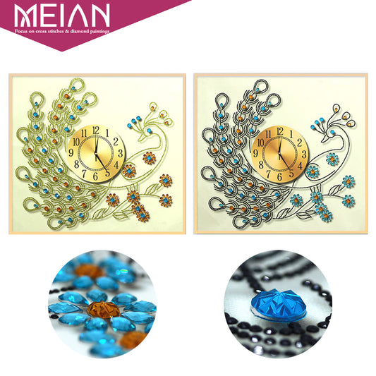 Meian,Special Shaped,Diamond Embroidery,Animal,Peacock,Clock,5D,DIY Diamond Painting,Cross Stitch,3D,Diamond Mosaic,Decor,Crafts