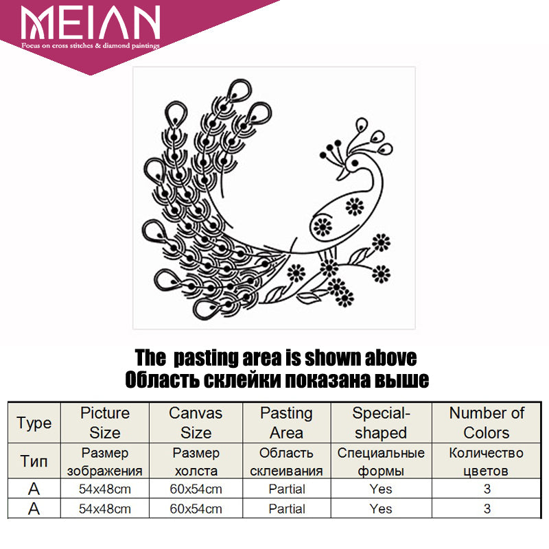 Meian,Special Shaped,Diamond Embroidery,Animal,Peacock,Clock,5D,DIY Diamond Painting,Cross Stitch,3D,Diamond Mosaic,Decor,Crafts