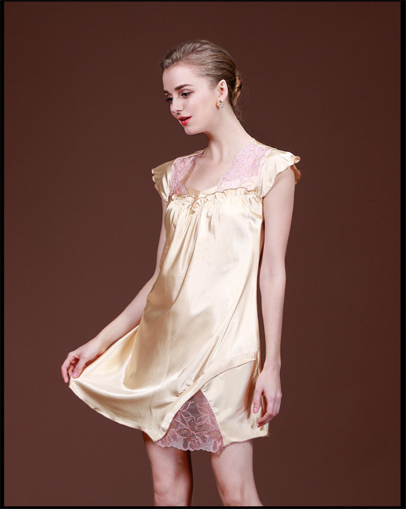 woman sleepwear satin nightgowns sleepshirts sexy lingerie for women short sleeve v neck SJYT103