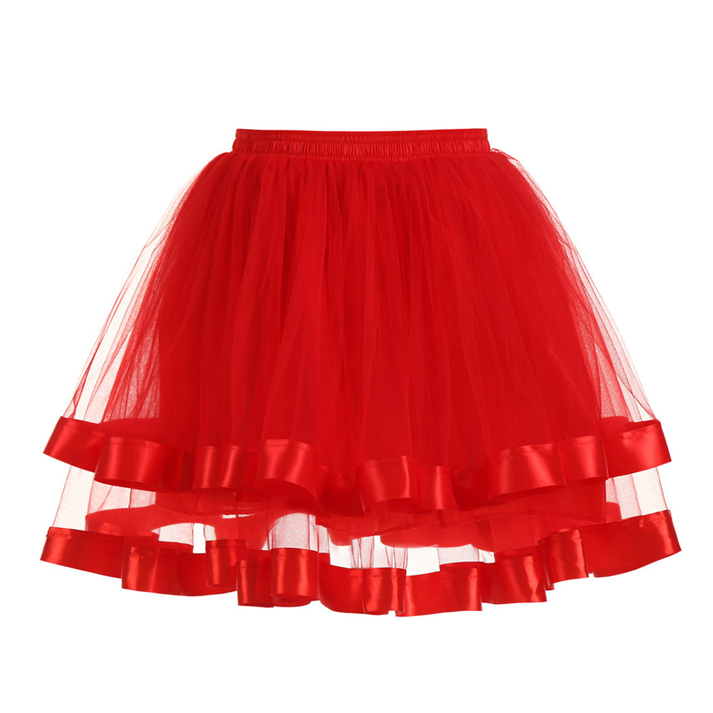 Women Double Layers Vintage Tutu Petticoat Gauze Skirt Prom Evening Party Dress