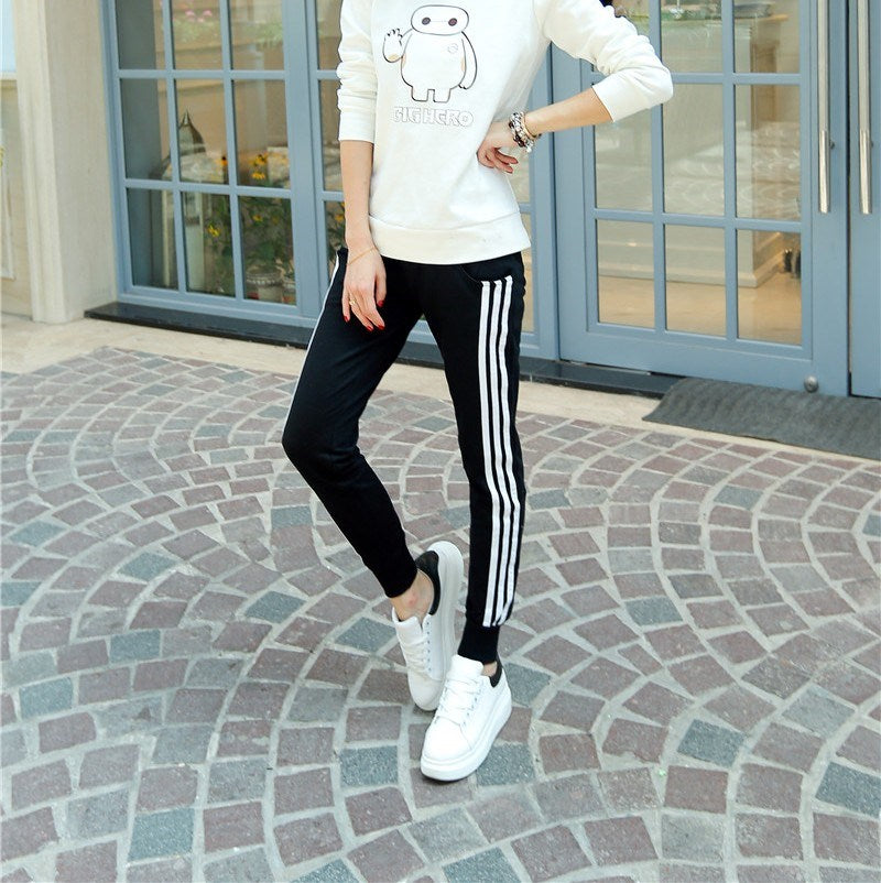 Sweatpants Women Pants Joggers Casual Baggy Side Striped High Waist Lady Trousers LH011