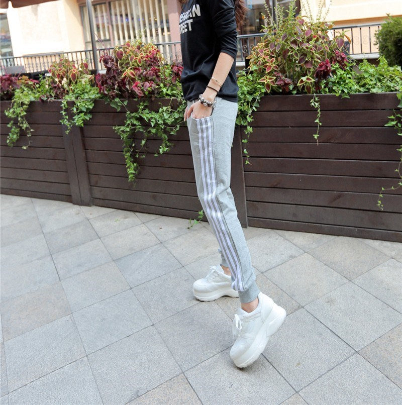 Sweatpants Women Pants Joggers Casual Baggy Side Striped High Waist Lady Trousers LH011
