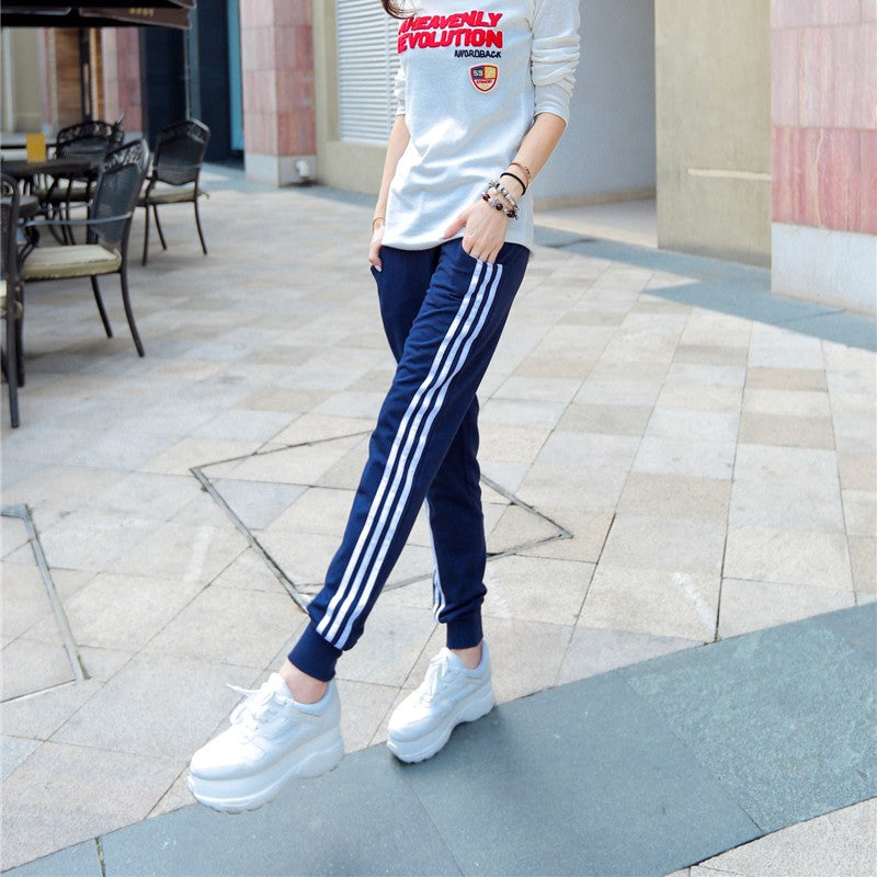 Sweatpants Women Pants Joggers Casual Baggy Side Striped High Waist Lady Trousers LH011