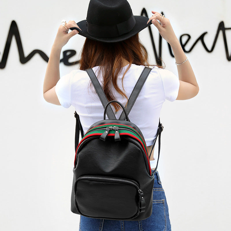 PU Leather Women Backpack Solid School Bags For Teenager Girls Large Capacity Casual Women Backpack AS-007