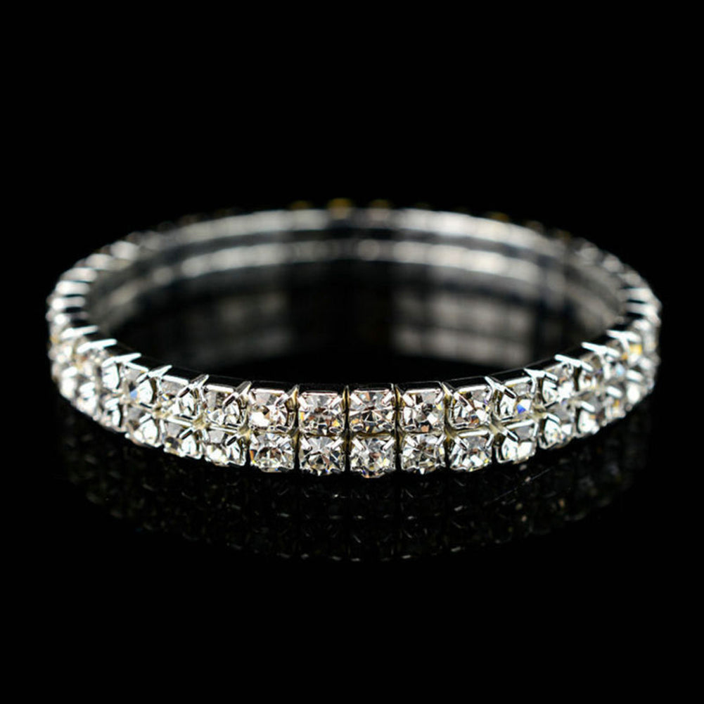 Multirow Rhinestone Stretch Bracelet Bangle Cuff Wedding Bridal Gift for Women