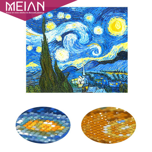 Meian,"Starry Night"Diamond Embroidery,Full,5D,DIY,Diamond Painting,Cross Stitch,Diamond Mosaic,Bead Picture,Diamant Home Deco