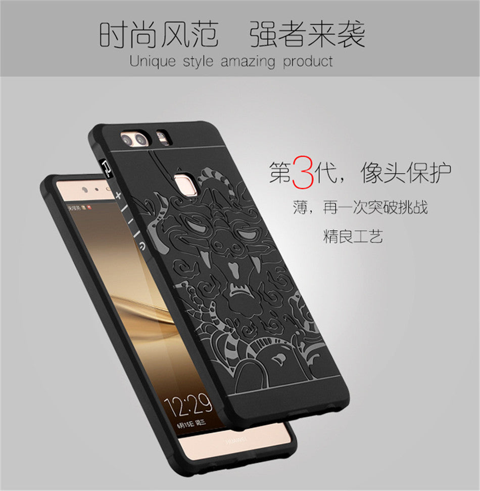 Huawei P9 Plus Case 3D Embossed Dragon Pattern Luxury Full Covered Matte Non-slip Protective Cover Huawei P9 Plus