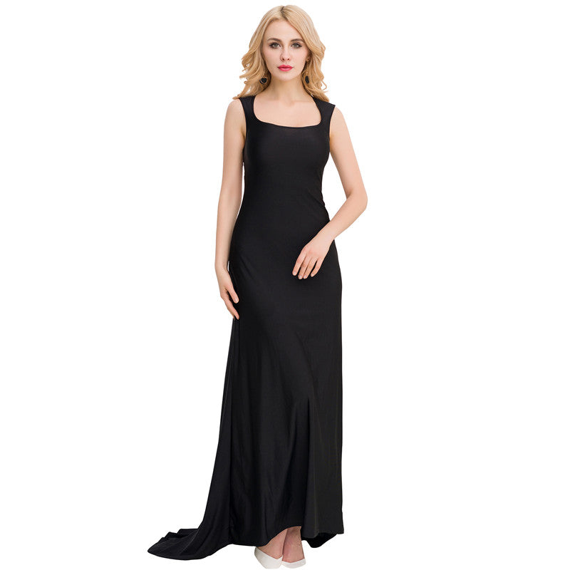 V1021 Elegant solid floral back embroidery perspective sleeveless maxi floor-length spring summer formal gown dress