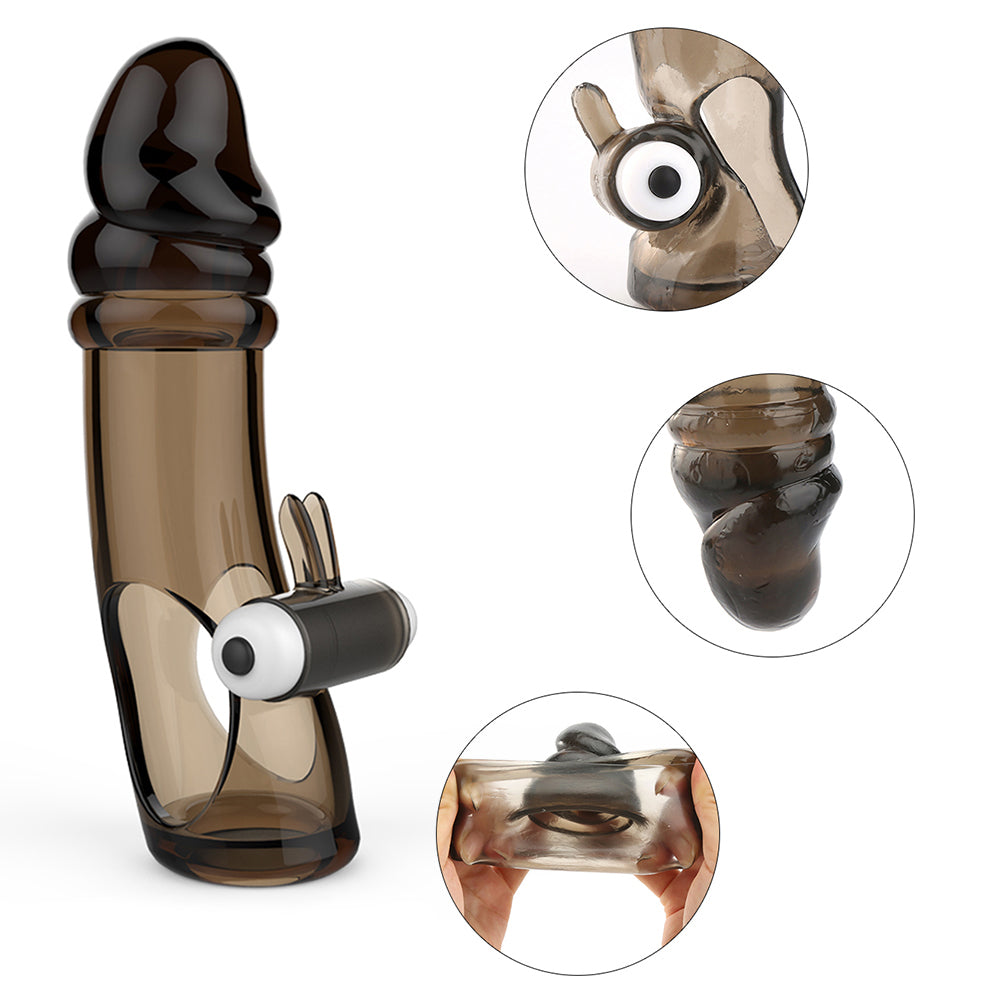 Clear Men's Penis Sleeve Extension Vibration Delay Impotence Male Adult Sex Toy