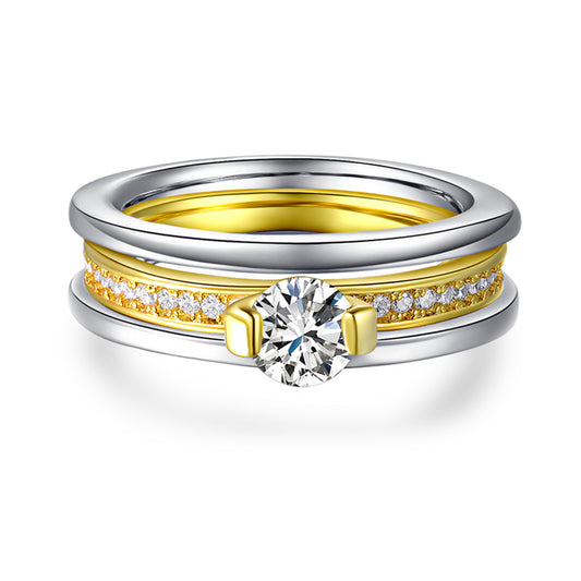 Vintage Brand Jewelry Fashion Wedding Rings For Women Gold Double Color Mosaic AAA Cubic Zirconia Hot Fine Christmas Gift