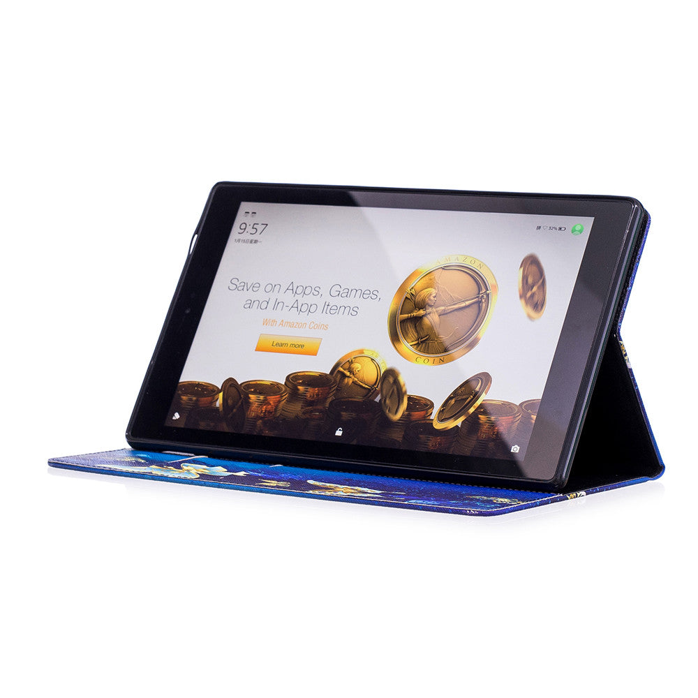 Amazon Fire HD 10 2017 Case Printing Leather Flip Wallet Magnetic Cover with Back Holder for Amazon Fire HD 10 2017