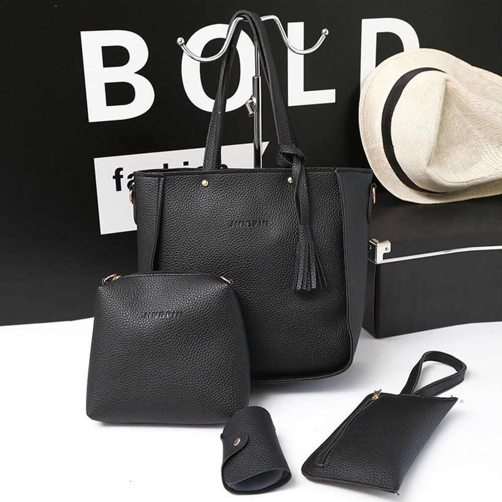 Women Four Set Handbag Shoulder Bags Four Pieces Tote Bag Crossbody Wallet