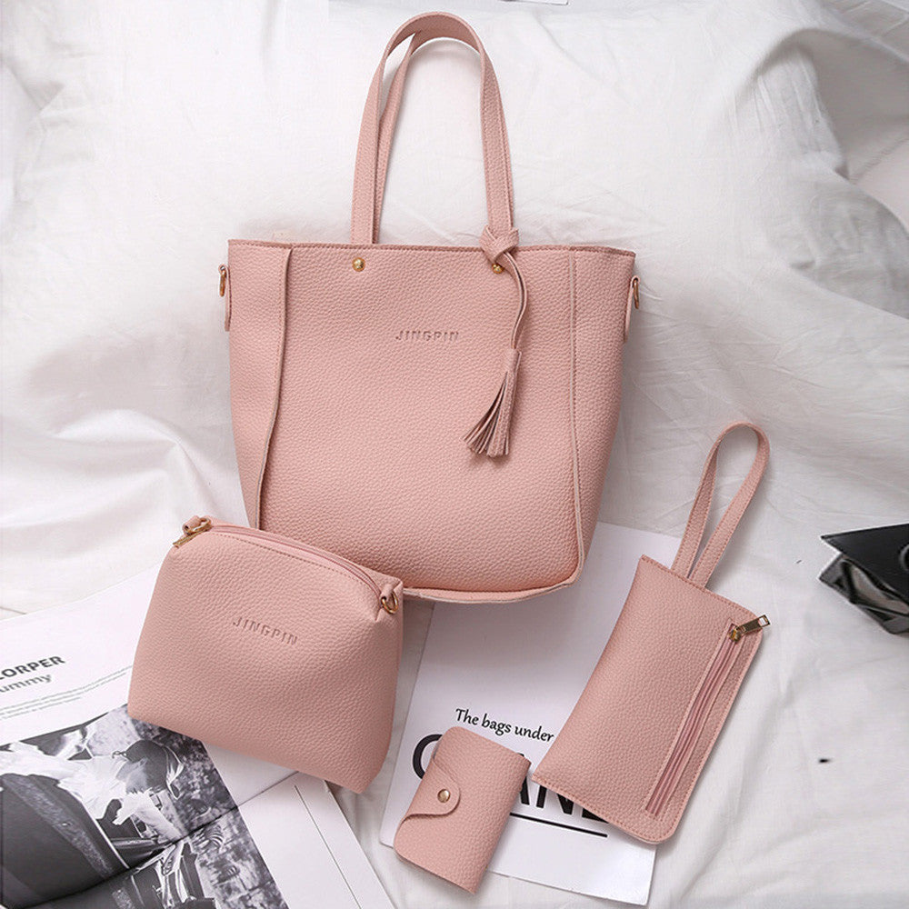 Women Four Set Handbag Shoulder Bags Four Pieces Tote Bag Crossbody Wallet