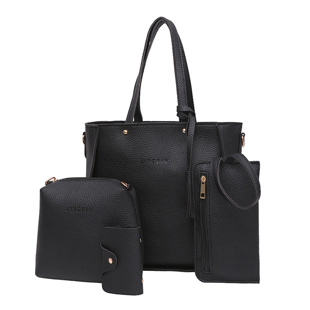 Women Four Set Handbag Shoulder Bags Four Pieces Tote Bag Crossbody Wallet