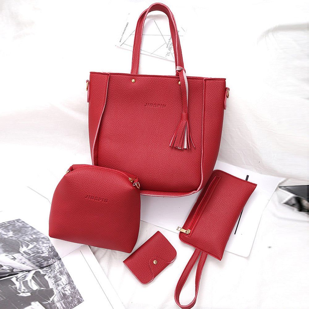 Women Four Set Handbag Shoulder Bags Four Pieces Tote Bag Crossbody Wallet