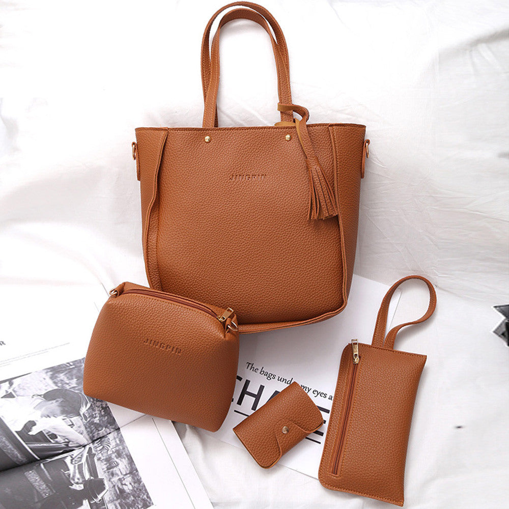 Women Four Set Handbag Shoulder Bags Four Pieces Tote Bag Crossbody Wallet