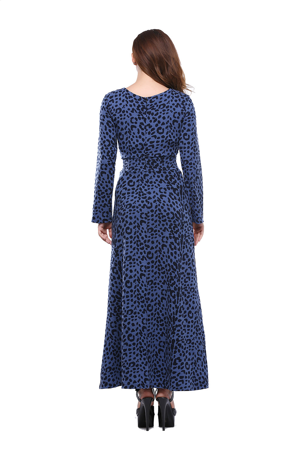 Vintage Blue Leopard Printed Plus Size Women Dress Long Sleeve Elastic band Waist Oversized Dresses Summer 6XL 4XL SQ-014