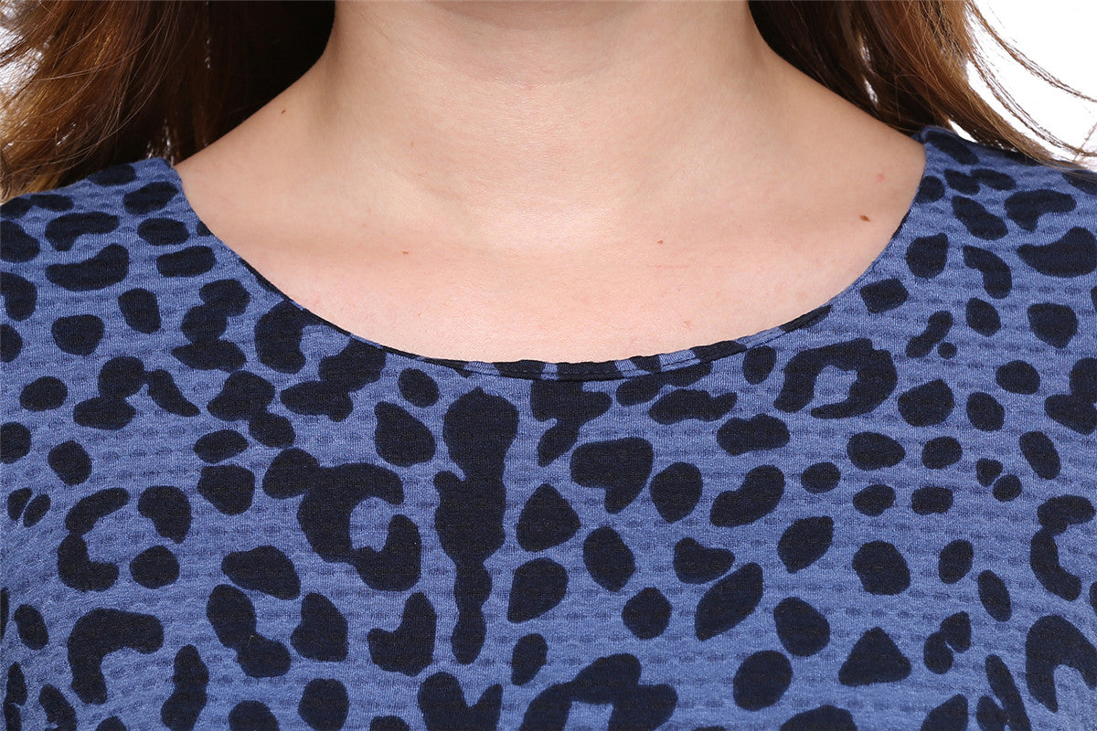 Vintage Blue Leopard Printed Plus Size Women Dress Long Sleeve Elastic band Waist Oversized Dresses Summer 6XL 4XL SQ-014