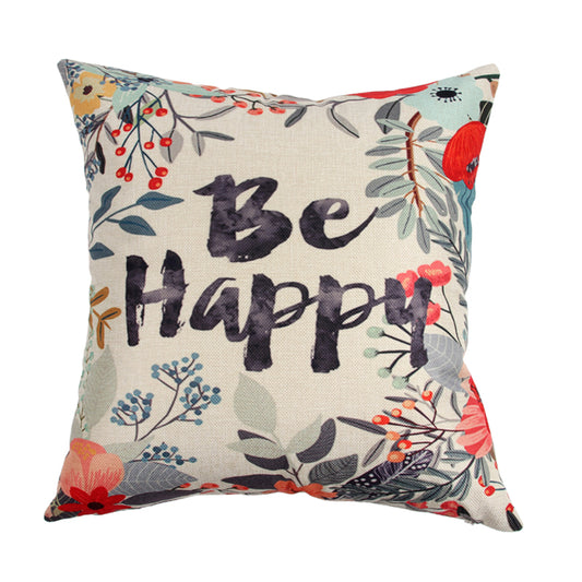 Unique Pillow Shams Beautiful Cotton Linen BE HAPPY Pattern Sofa Simple Home Decor Throw Pillow Case Cushion Cover
