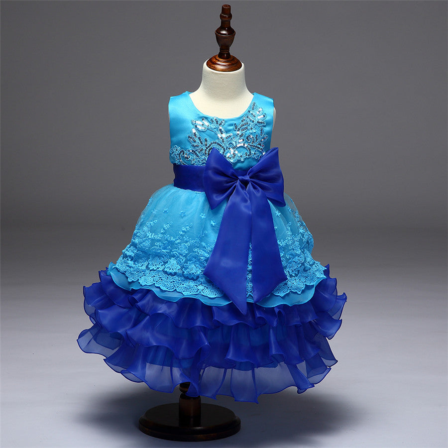 Retail Summer New Girl Lace Dress Gauze Princess Vest Dress Girl Party Sundress Layered Dress Children Clothing MQ-048