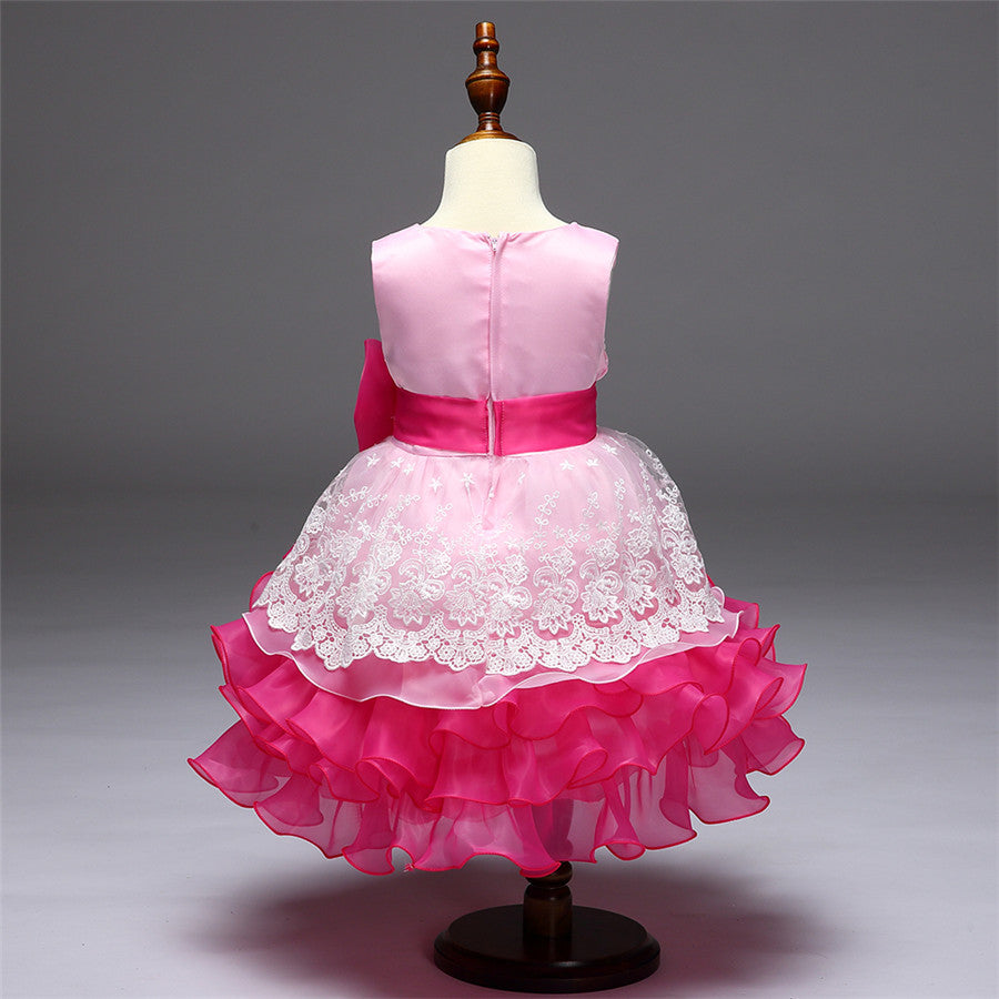 Retail Summer New Girl Lace Dress Gauze Princess Vest Dress Girl Party Sundress Layered Dress Children Clothing MQ-048