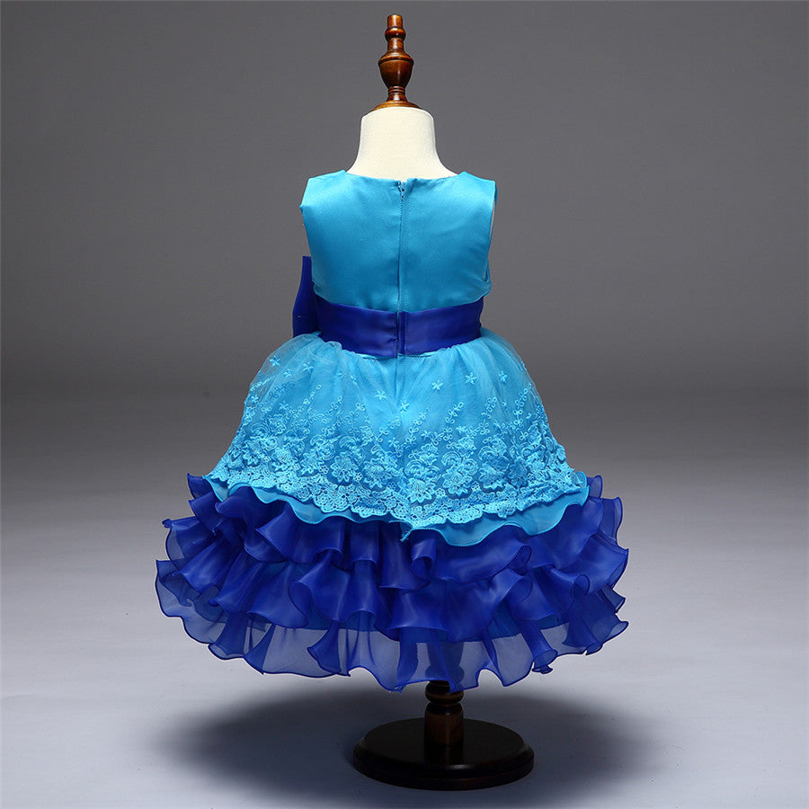 Retail Summer New Girl Lace Dress Gauze Princess Vest Dress Girl Party Sundress Layered Dress Children Clothing MQ-048