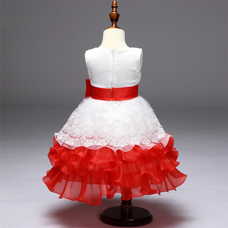 Retail Summer New Girl Lace Dress Gauze Princess Vest Dress Girl Party Sundress Layered Dress Children Clothing MQ-048