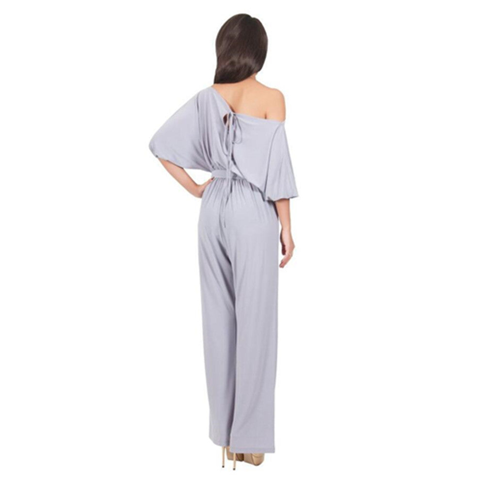 With Belt Women Sexy Plus Size Off Shoulder Slash Neck Jumpsuits