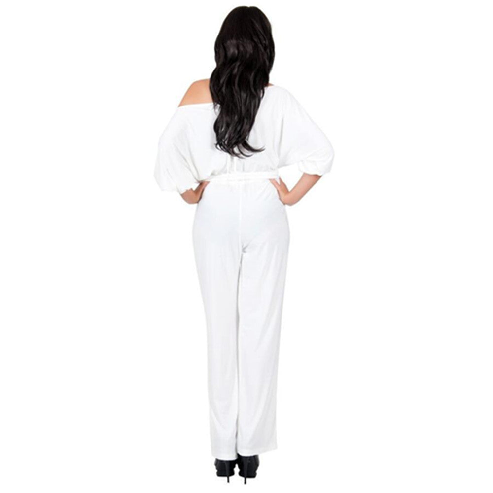 With Belt Women Sexy Plus Size Off Shoulder Slash Neck Jumpsuits
