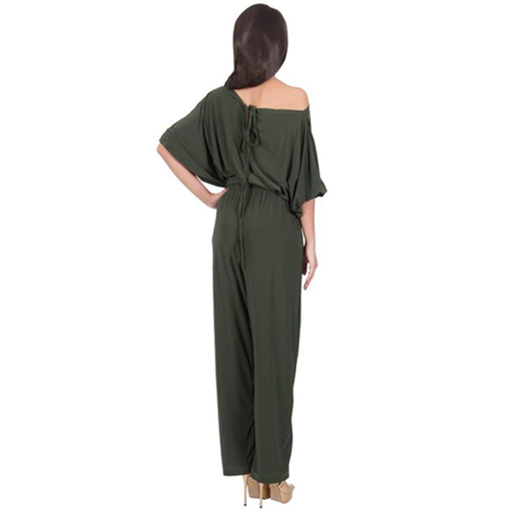 With Belt Women Sexy Plus Size Off Shoulder Slash Neck Jumpsuits
