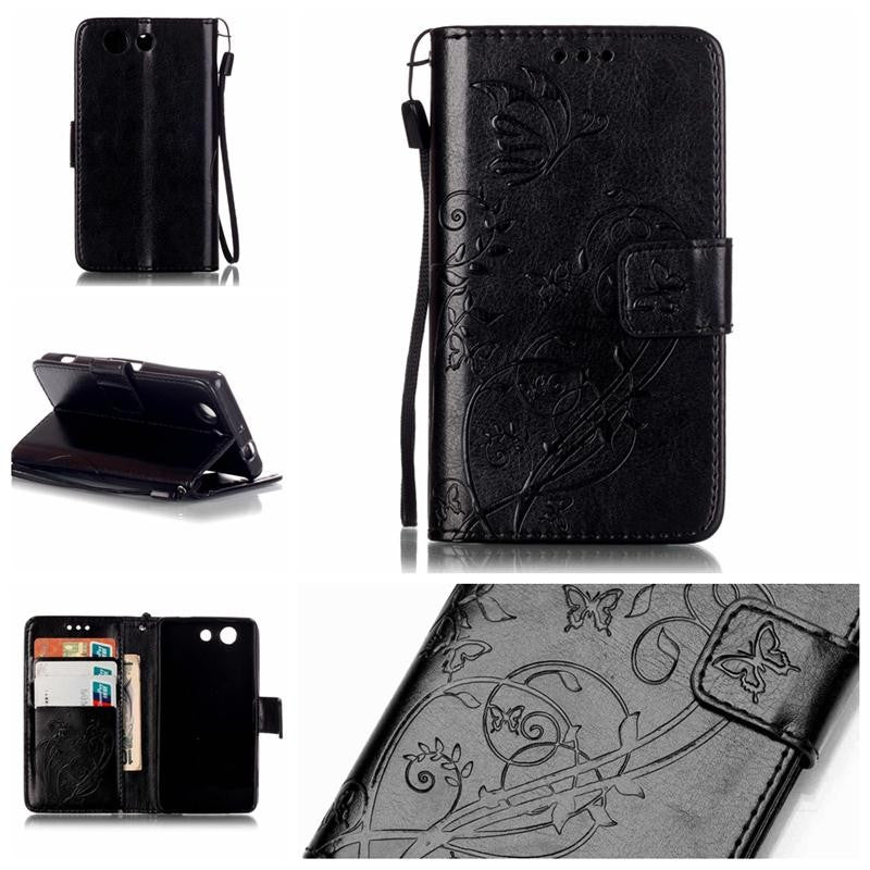 3D Embossing Flower PU Leather Case For Sony Xperia Z3 Compact M55W Wallet Cover for Sony Z3 mini/D5803/D5833 Flip Cases