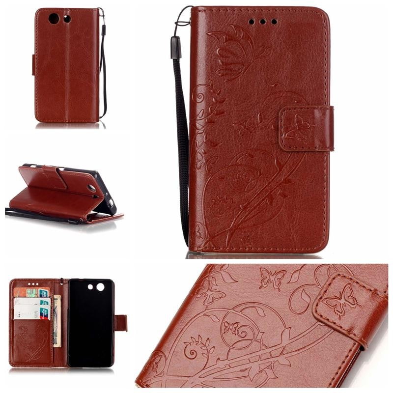 3D Embossing Flower PU Leather Case For Sony Xperia Z3 Compact M55W Wallet Cover for Sony Z3 mini/D5803/D5833 Flip Cases