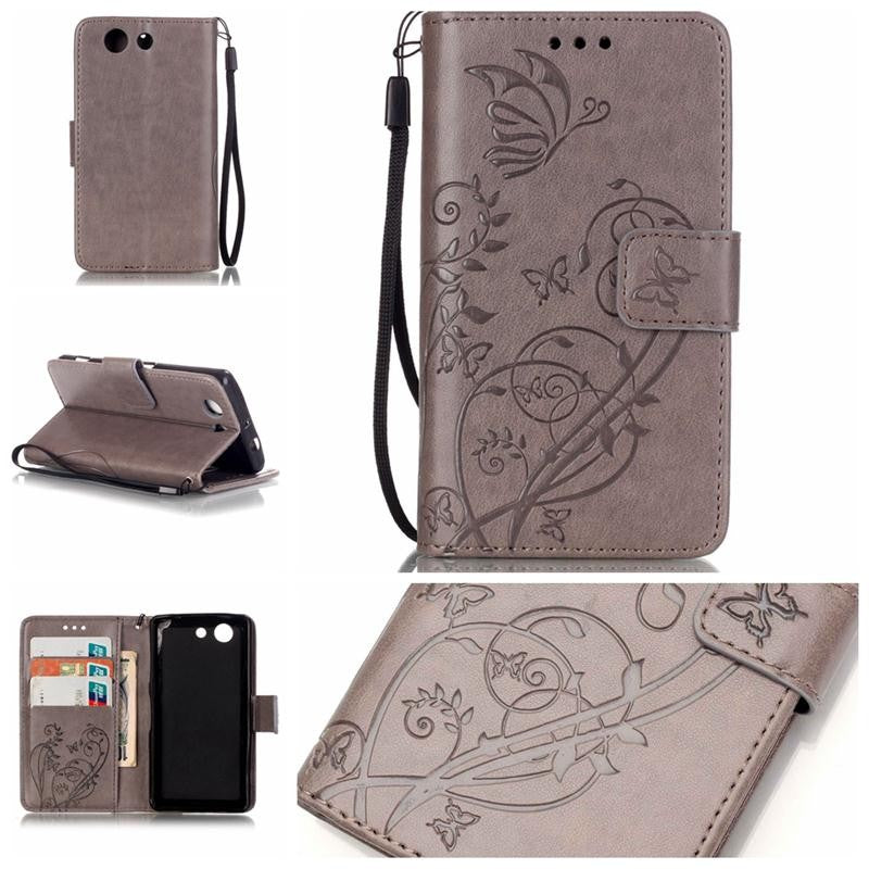 3D Embossing Flower PU Leather Case For Sony Xperia Z3 Compact M55W Wallet Cover for Sony Z3 mini/D5803/D5833 Flip Cases