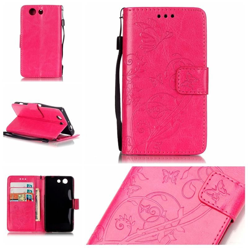 3D Embossing Flower PU Leather Case For Sony Xperia Z3 Compact M55W Wallet Cover for Sony Z3 mini/D5803/D5833 Flip Cases