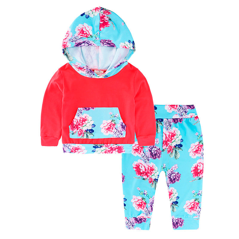 Baby Boys Spring Red Clothing Set Infant Floral Hoodies Shirt Newborn Babies Striped Sweatshirt Bebe Outfit KS-076