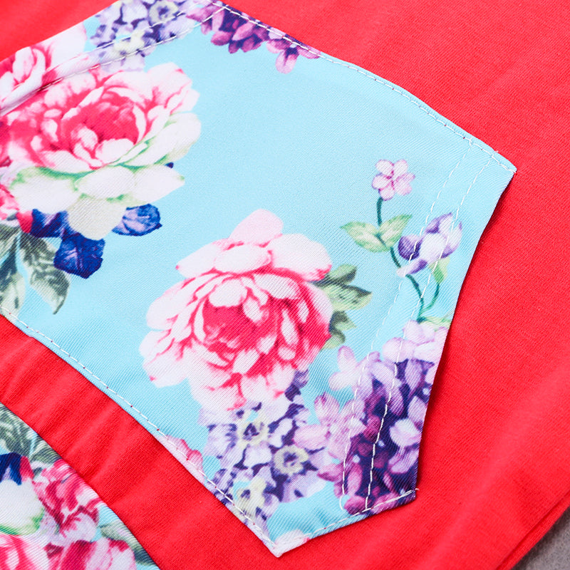 Baby Boys Spring Red Clothing Set Infant Floral Hoodies Shirt Newborn Babies Striped Sweatshirt Bebe Outfit KS-076