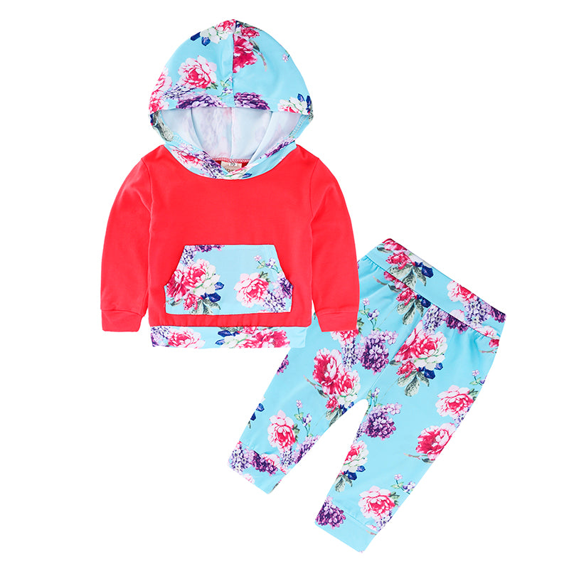 Baby Boys Spring Red Clothing Set Infant Floral Hoodies Shirt Newborn Babies Striped Sweatshirt Bebe Outfit KS-076