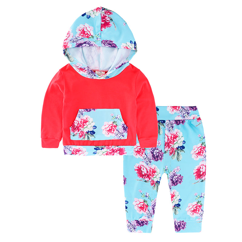 Baby Boys Spring Red Clothing Set Infant Floral Hoodies Shirt Newborn Babies Striped Sweatshirt Bebe Outfit KS-076