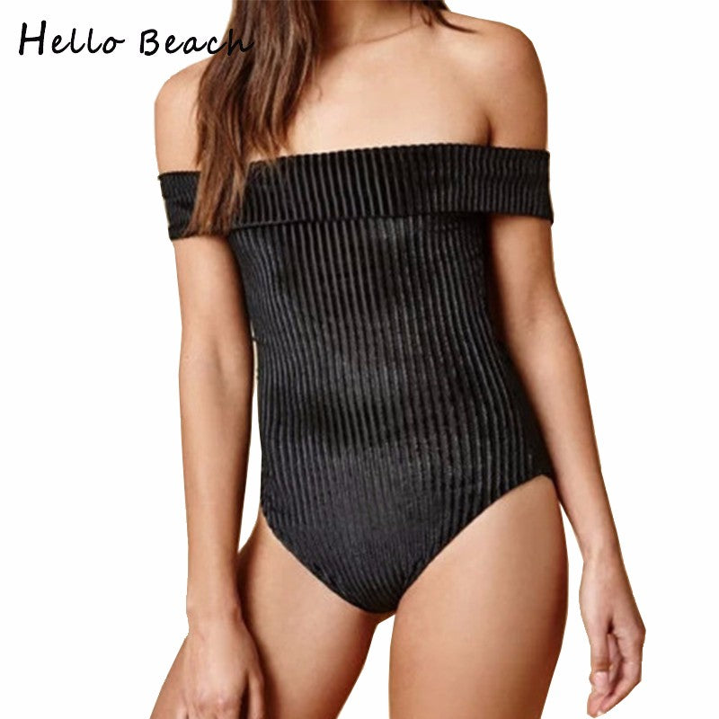 2018 One Piece Swimsuit Off shoulder Swimswear Women hot Beachwear Summer Bathing suit Padded Velvet Swimsuit Female