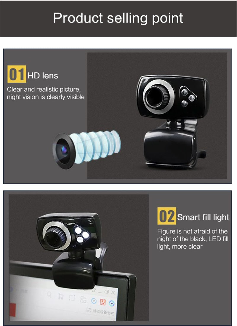 PC Camera Universal Plug Play No Driver Required web camera 3 Megapixel USB 2.0 Webcam 3 LED Lighting Family video