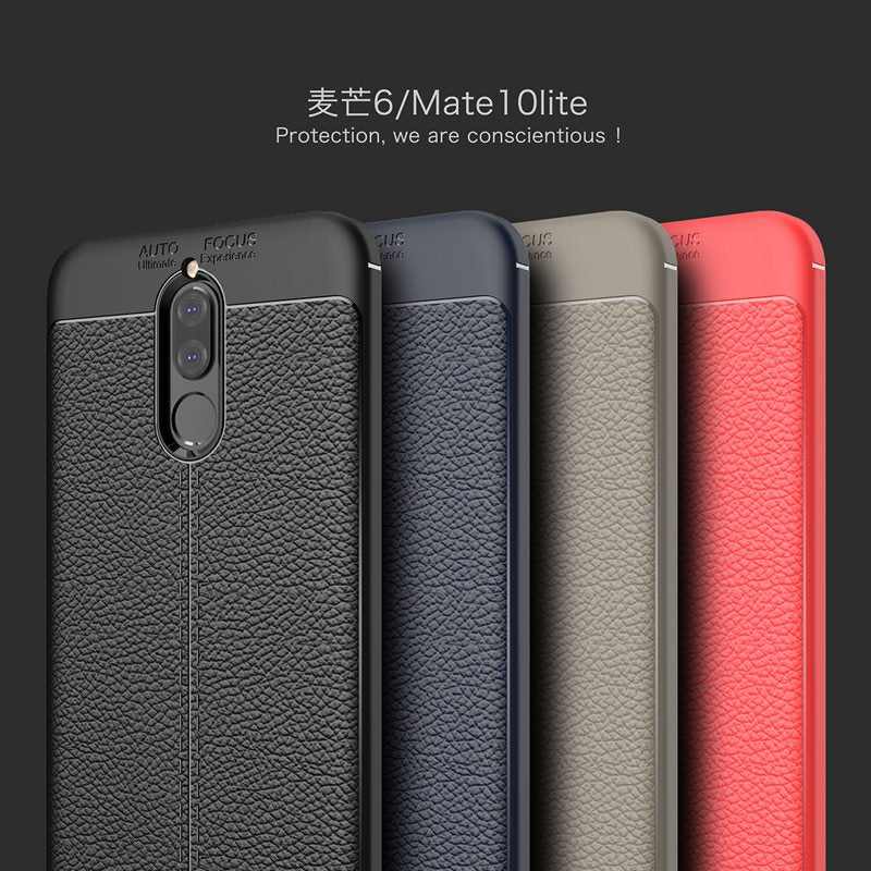 Luxury TPU Case for Huawei Nova 2i / Mate 10 Lite G10 Leather Texture Silicone Back Cover for Huawei Mate 10 Lite Case
