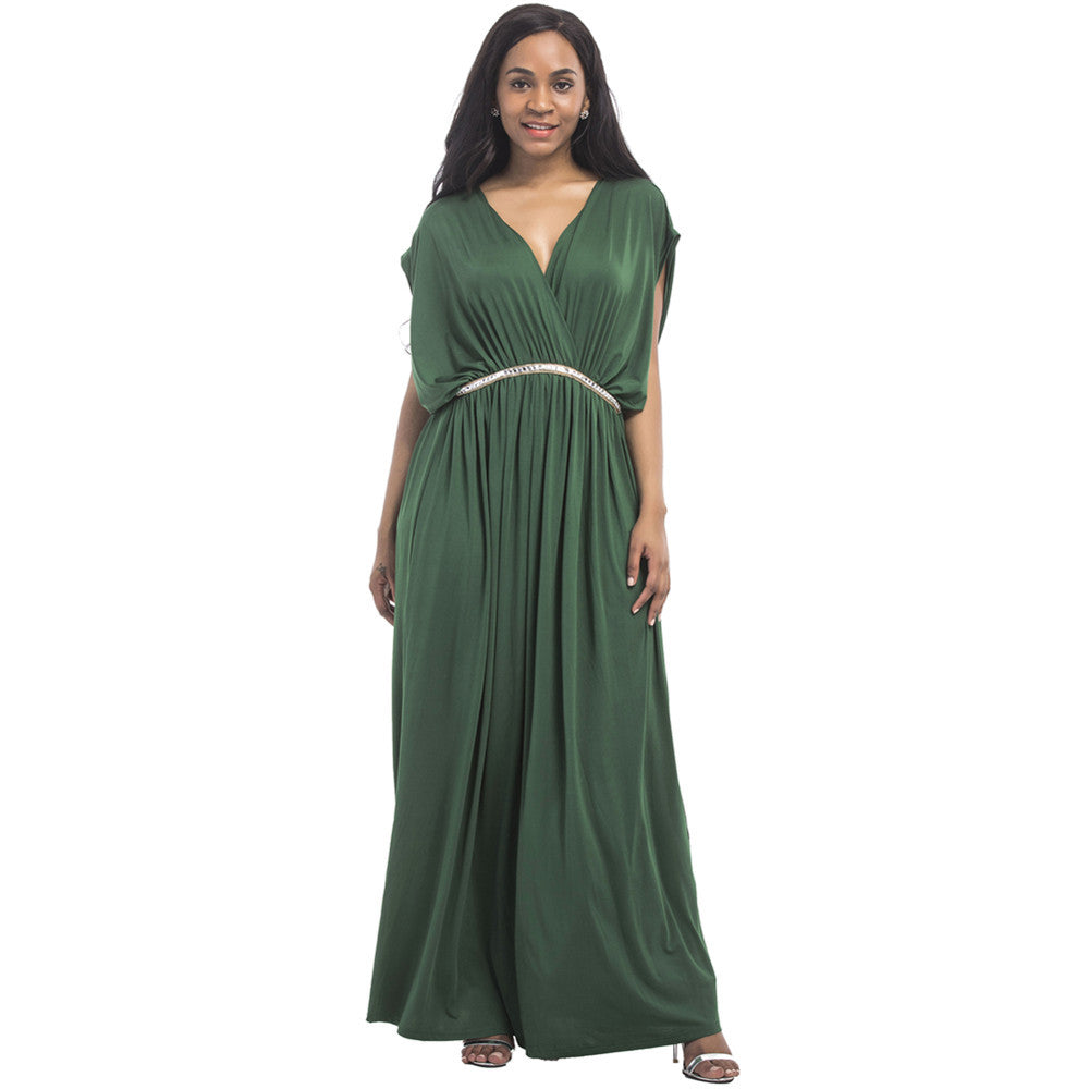 Women Sexy Solid Casual High Waist Deep V-Neck Party Maxi Dresses