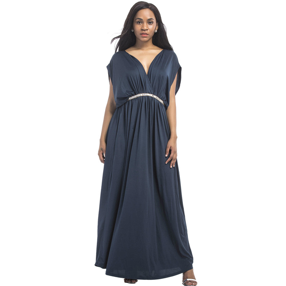 Women Sexy Solid Casual High Waist Deep V-Neck Party Maxi Dresses