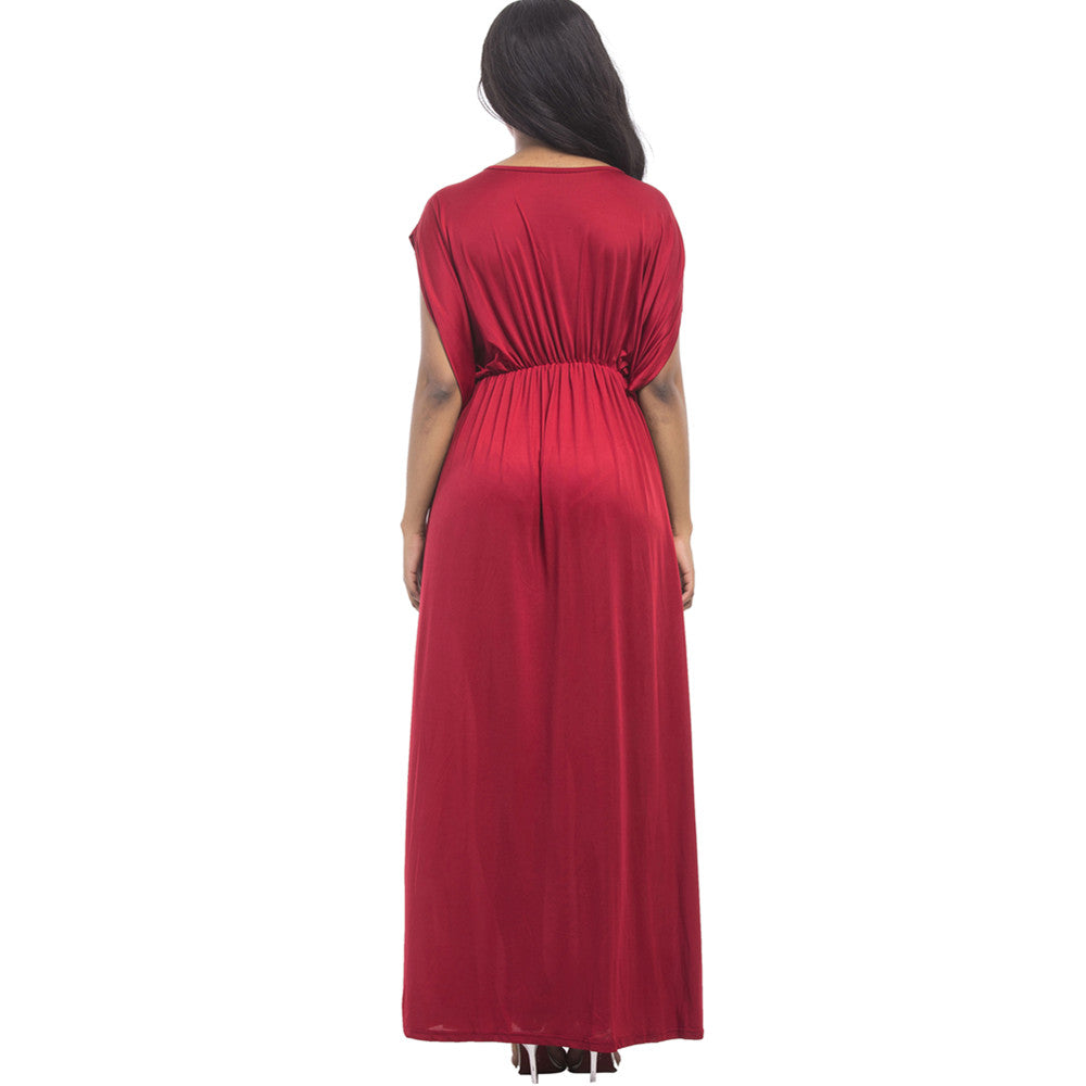 Women Sexy Solid Casual High Waist Deep V-Neck Party Maxi Dresses