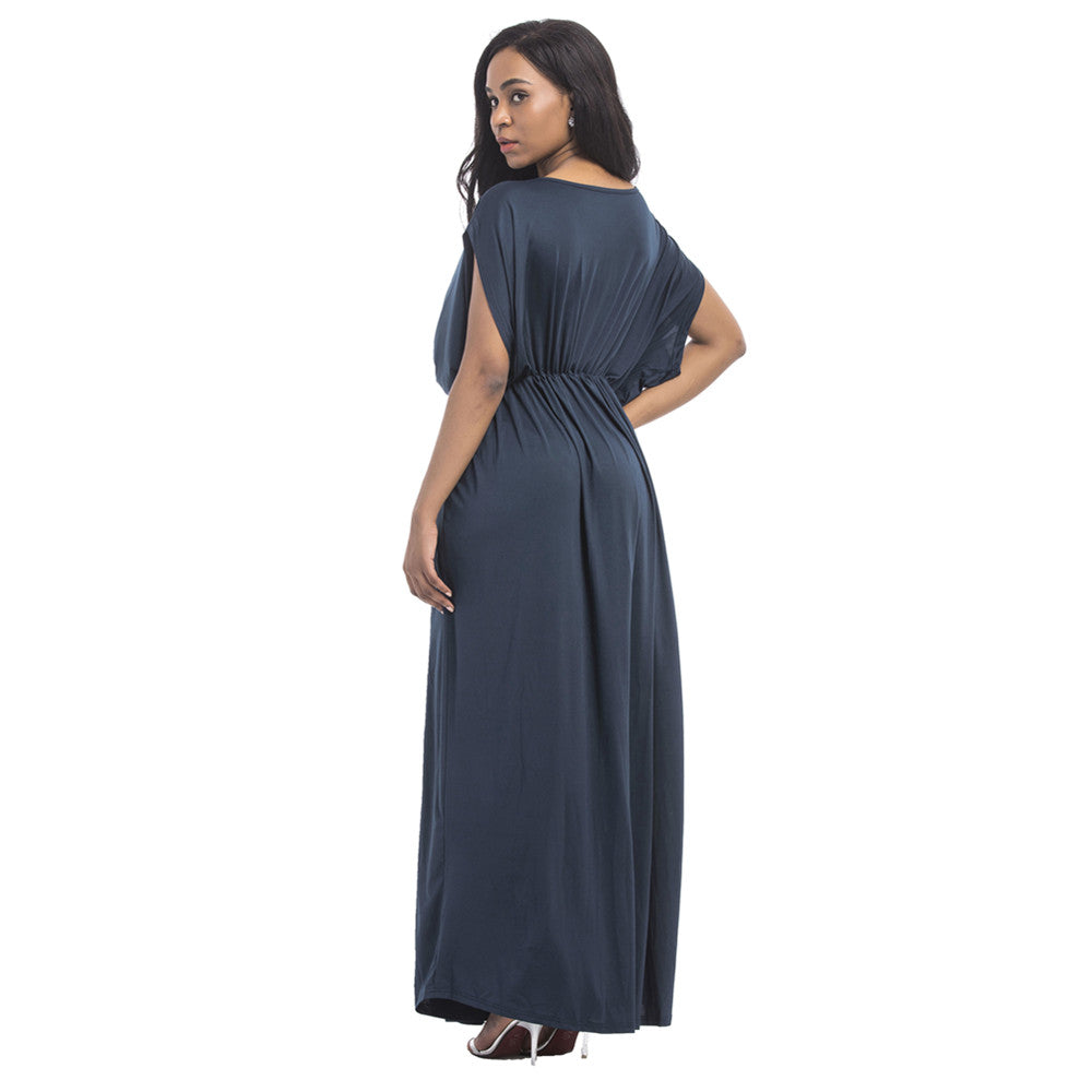 Women Sexy Solid Casual High Waist Deep V-Neck Party Maxi Dresses