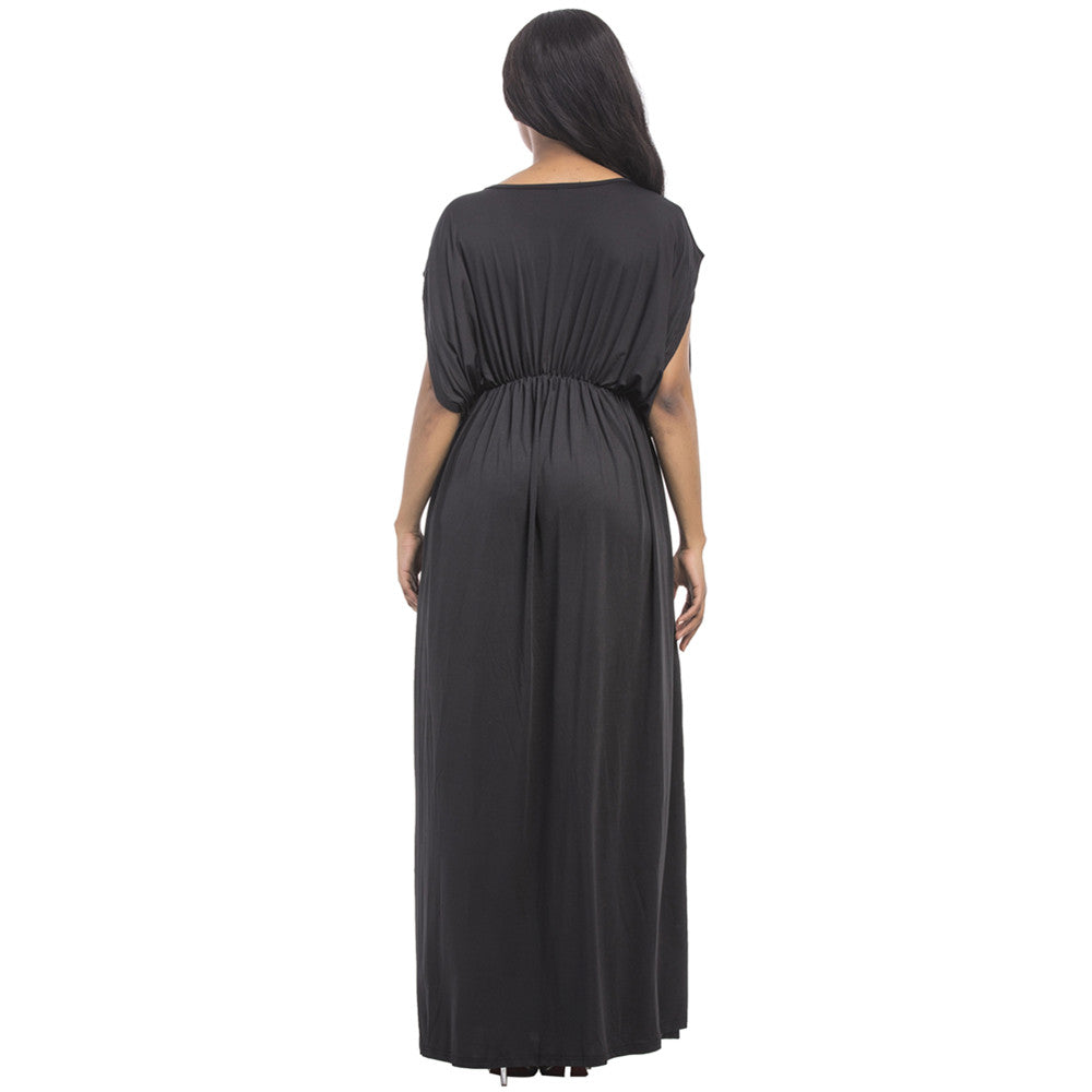 Women Sexy Solid Casual High Waist Deep V-Neck Party Maxi Dresses